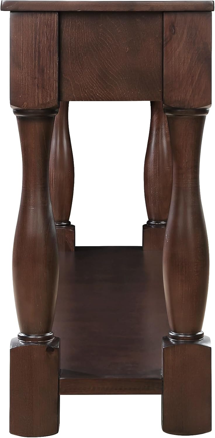 Merax Console Table with 4 Drawers, Retro Entryway Table with Open Storage Shelf for Entryway, Wood Side Table with Thick Legs for Living Room Bedroom, Espresso