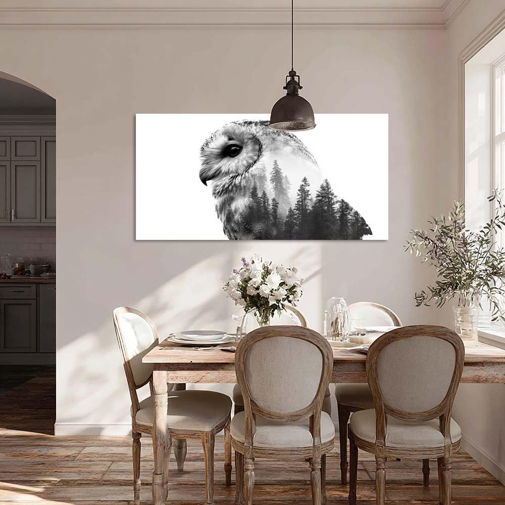 GAFSING Black White Owl Canvas Wall Art for Living Room Office Modern Double Exposure Forest Painting Prints Contemporary Canvas Artwork Dining Bedroom Decor Large