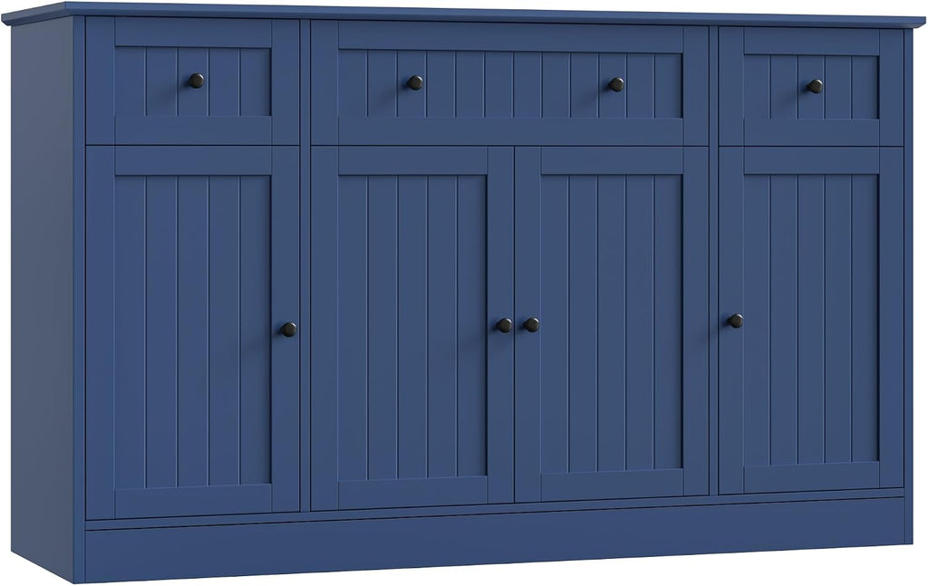 HITHOS 55" Sideboard Buffet Cabinet with Storage, Modern Kitchen Buffet Storage Cabinet with Drawers, Wood Coffee Bar with Adjustable Shelves, Large Sideboard for Kitchen, Living Room, Blue