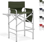 Directors Chair, 31“Tall Foldable Camping Chairs, Folding Aluminum Frame Vanity Chair, Makeup Artist Chair, Portable Camping Chair with Side Table, Cup Holder and Pockets, 250lbs Capacity (Green)