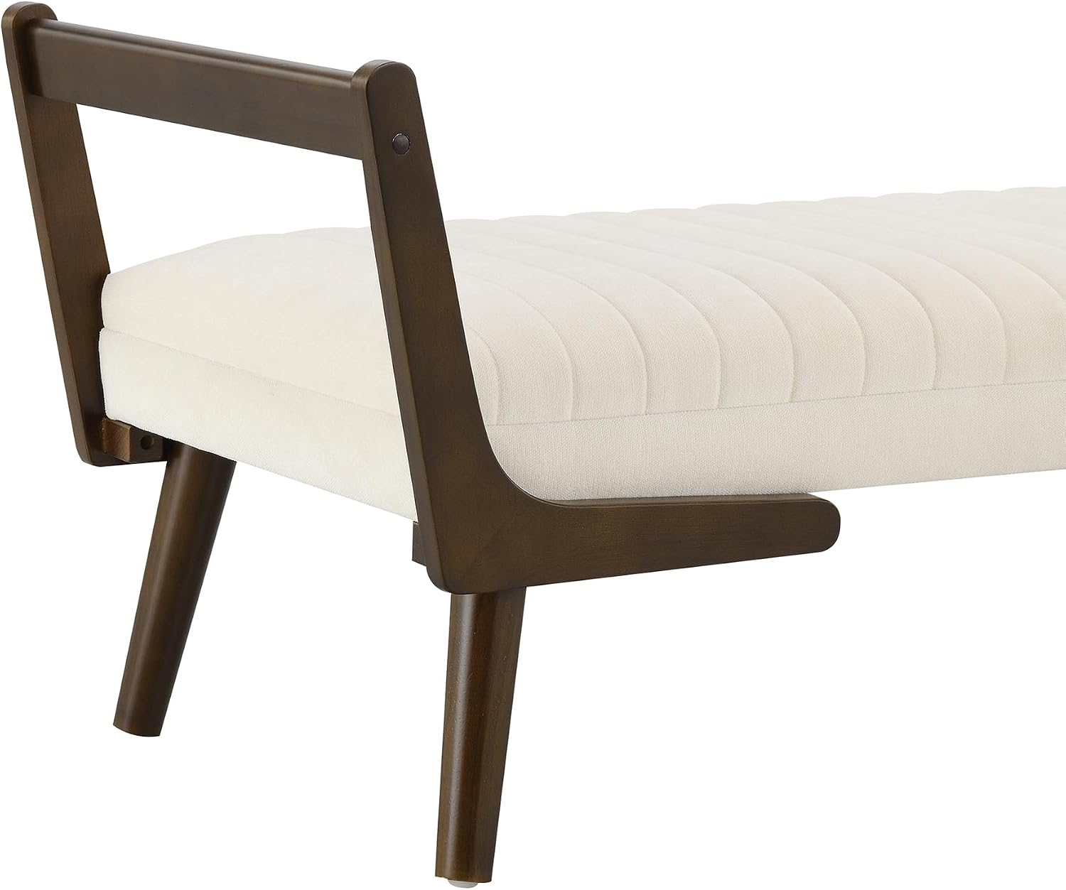 Mid-Century Modern Bedroom Ottoman,52“ Upholstered Bench for End of Bed, Soft Chenille Fabric & Walnut Wood Legs for Living Room, Entryway (Beige)