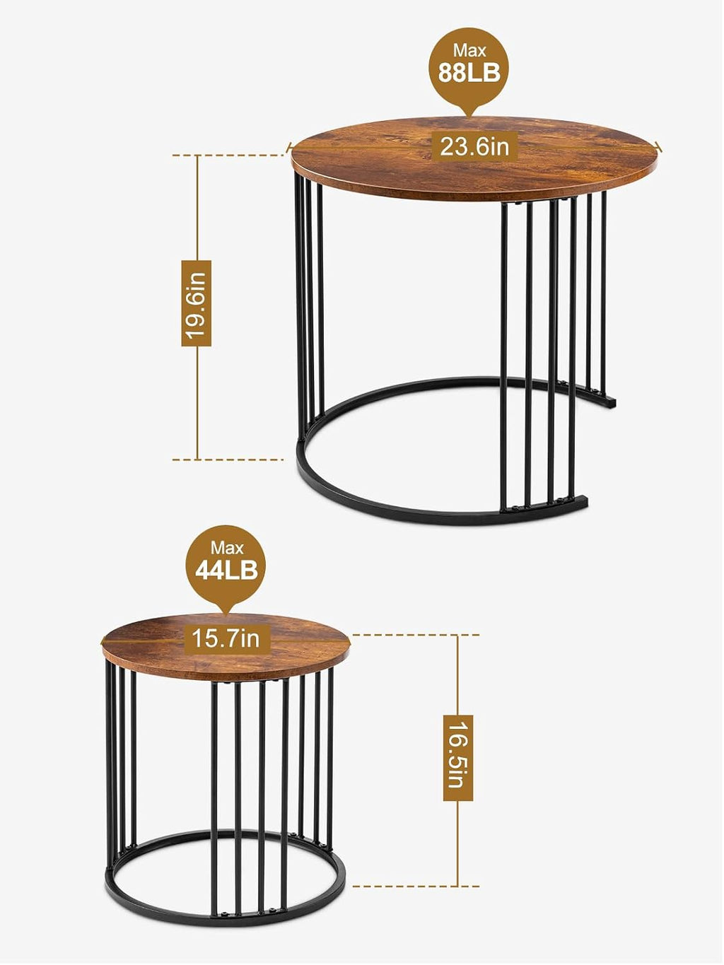 YORKING Nesting Coffee Table Set of 2, Round Table, Modern End Side Table Night Stand for Bedroom Dining Room (Brown)