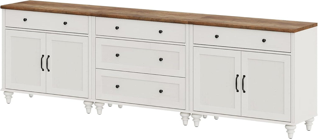 WAMAPT Large Buffet Cabinets with Wood Doors, Kitchen Storage Cabinets, Wooden Coffee Bar Tables with Vintage Gourd Leg, Sideboard Credenza Table for Dining Room, Living Room, Antique White
