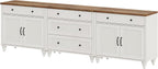 WAMAPT Large Buffet Cabinets with Wood Doors, Kitchen Storage Cabinets, Wooden Coffee Bar Tables with Vintage Gourd Leg, Sideboard Credenza Table for Dining Room, Living Room, Antique White