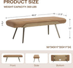 CIMOTA Mid-Century Modern Upholstered Bench, Upholstered Ottoman Bench with Solid Wood Trim and Bronze Metal Legs, 49.5" Accent Bench for Bedroom, Entryway, Living Room, End of Bed, PU Brown