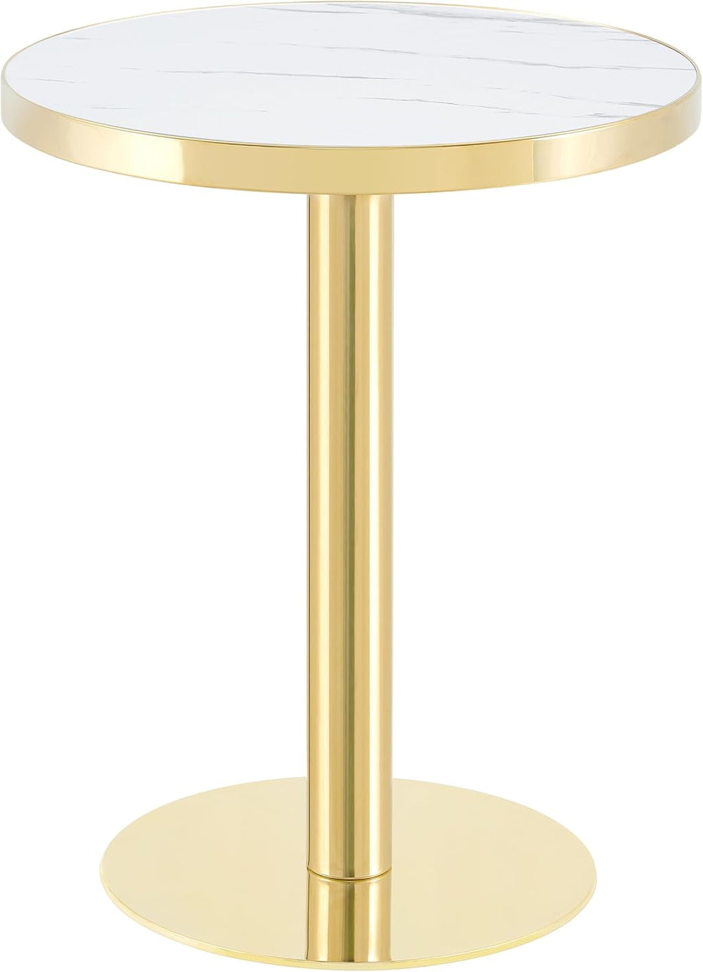 gopop 23.6" Modern Small Table for 2, Round Bar Table with Faux Marble Tabletop, Golden Edge & Base, Space Saving, Ideal for Cafe/Small Spaces/Apartment, White