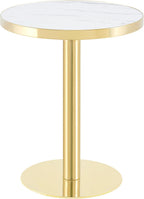 gopop 23.6" Modern Small Table for 2, Round Bar Table with Faux Marble Tabletop, Golden Edge & Base, Space Saving, Ideal for Cafe/Small Spaces/Apartment, White