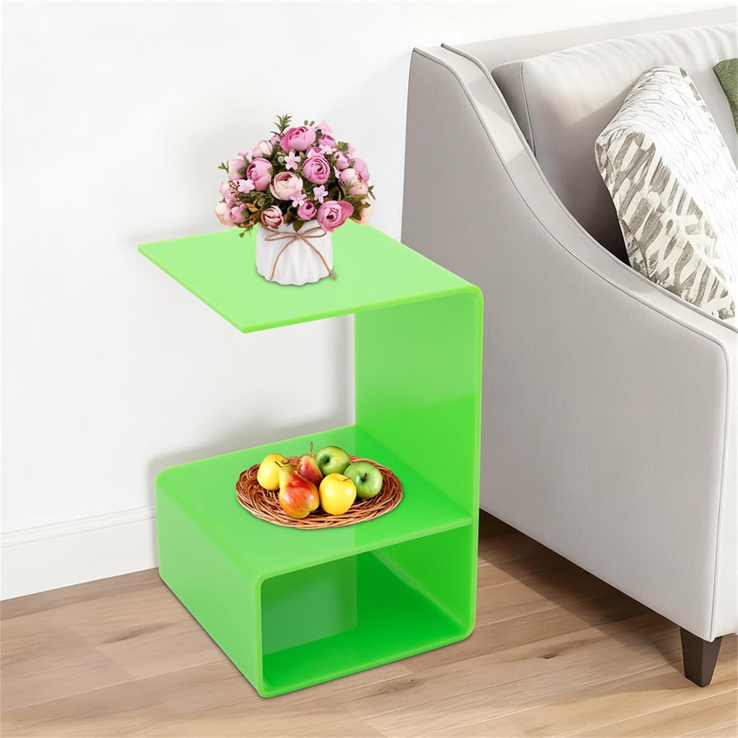 Acrylic Side Table 3-Tier, Modern End Table for Small Spaces with 22 lbs Shelf Capacity, Multi-Functional Shelf for Living Room Bedroom Bathroom Office (Green)