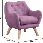19.5" W Pink Linen Chair with Button Tufted Back and Wooden Legs