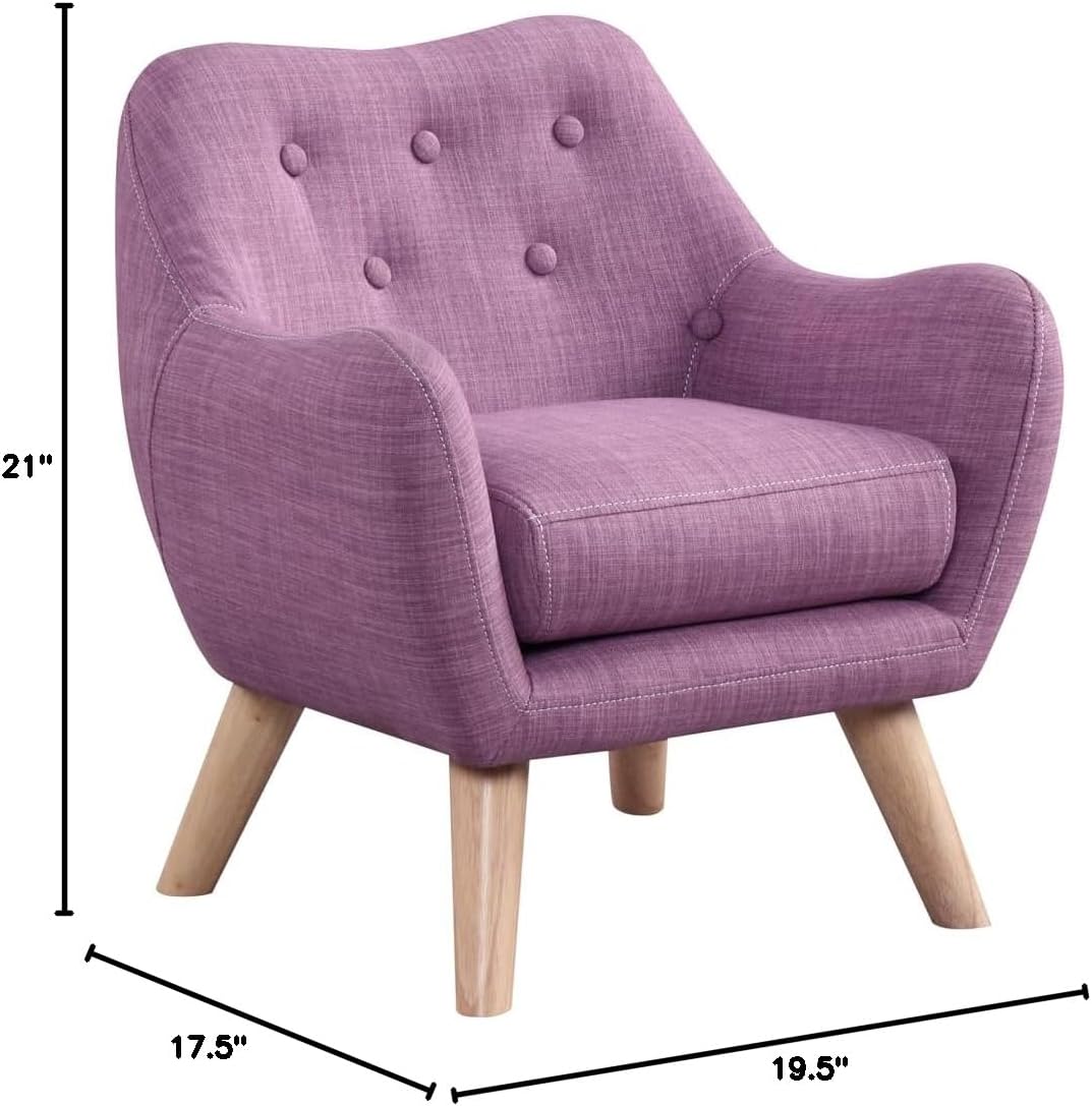 19.5" W Pink Linen Chair with Button Tufted Back and Wooden Legs