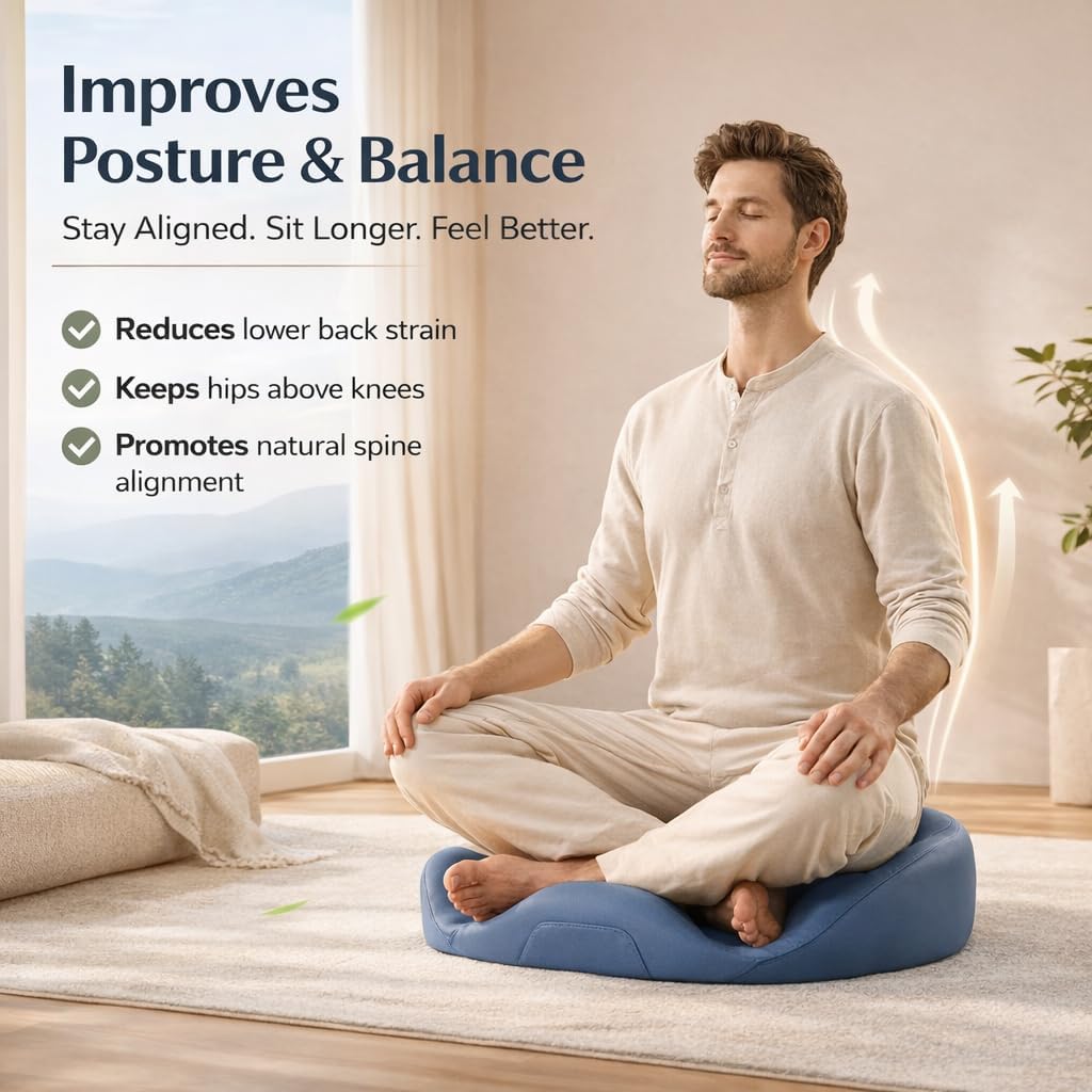 Ergonomic Zen mind Meditation Cushion, Memory Foam, Portable Design with Handle, Pressure Dispersing Support for Meditation, Mindfulness & Posture Alignment