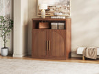 Fluted Buffet Cabinet with Storage, 31.5" Wide Wood Sideboard Credenza with Open Storage Shelf & Adjustable Shelves, Modern Kitchen Entryway Accent Table for Dining Room Living Room Hallway, Walnut