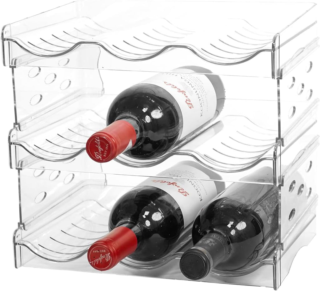 Wine Rack for Countertop, Fridge, Inside Cabinet, 3 Tier Plastic Tabletop Wine Bottle Holder, Water Bottle Organizer for Refrigerator, Pantry, Hold 9 Bottles
