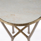 Beaumont Lane Transitional Side Table, 16" Round White Marble Top, Gold Aluminum Base with Hammered Detailing, Contemporary Accent Table for Living Room or Bedroom