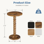 DUMOS Round Side Table for Small Spaces, Brown Modern Accent End Table with Solid Wood Leg, Versatile Drink Nightstand for Living Room, Bedroom, Corners and Office