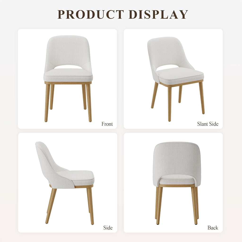 MALOL Wooden Dining Chairs Set of 4, Modern Fabric Upholstered Dining Room Chair, Kitchen Side Chairs, Farmhouse Armless Dinner Chair with Open Back for Kitchen, Beige