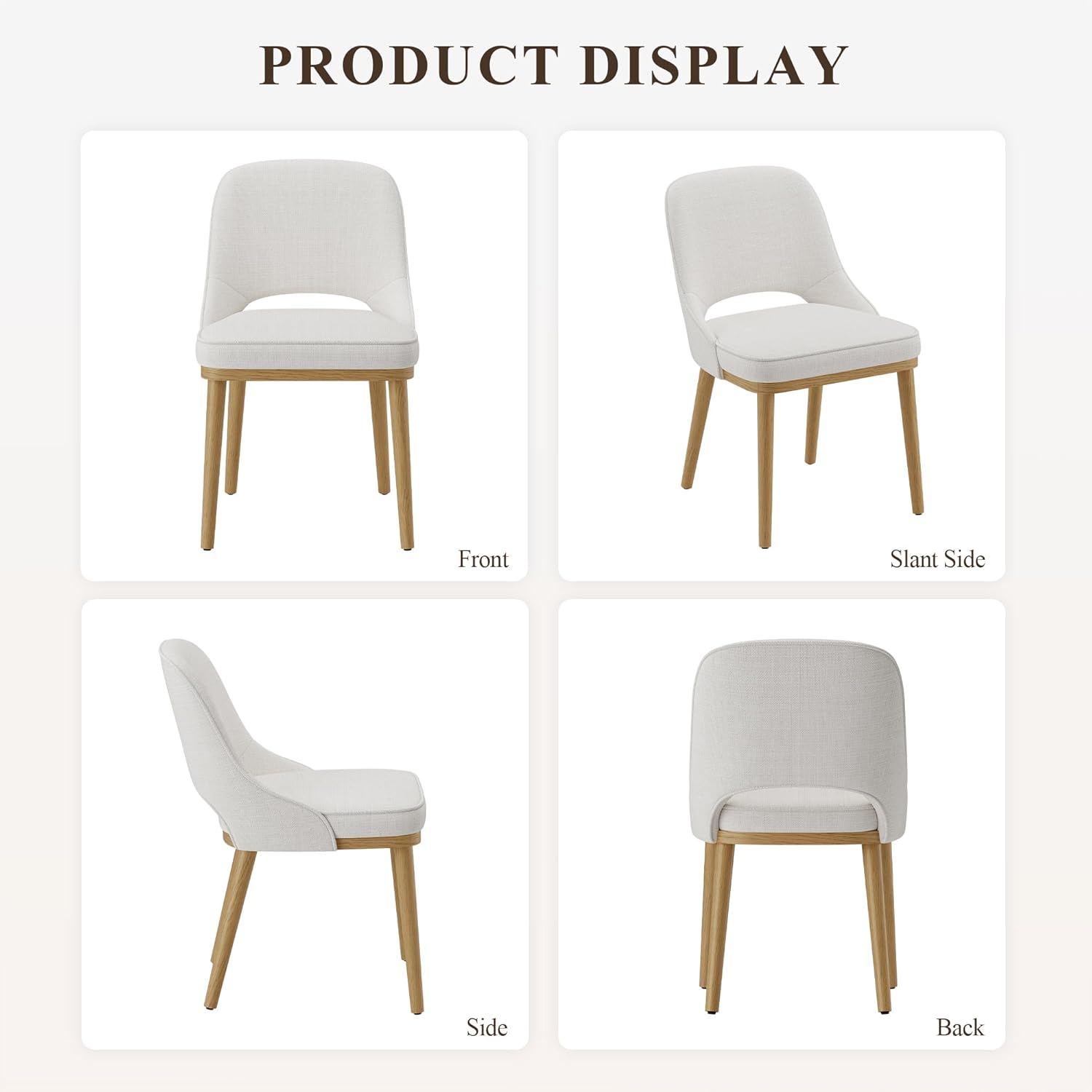 MALOL Wooden Dining Chairs Set of 4, Modern Fabric Upholstered Dining Room Chair, Kitchen Side Chairs, Farmhouse Armless Dinner Chair with Open Back for Kitchen, Beige