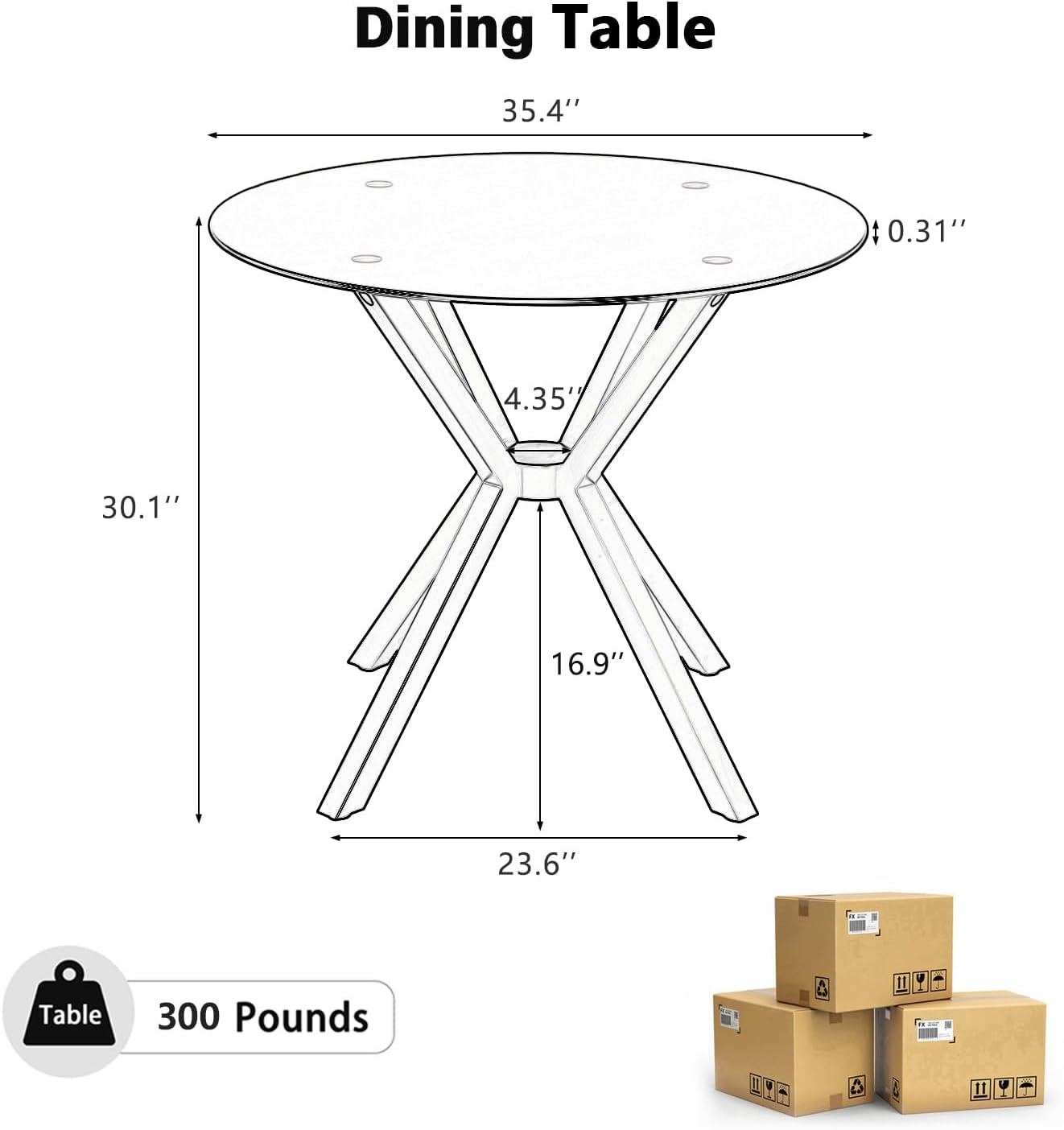 Modern Dining Table, 36 Inch Round Dinner Table for 2-4, Glass Dining Table with Cross Metal Base, Modern Clear Tempered Glass Kitchen Table for Home Dining Room Living Room(Silver Legs)