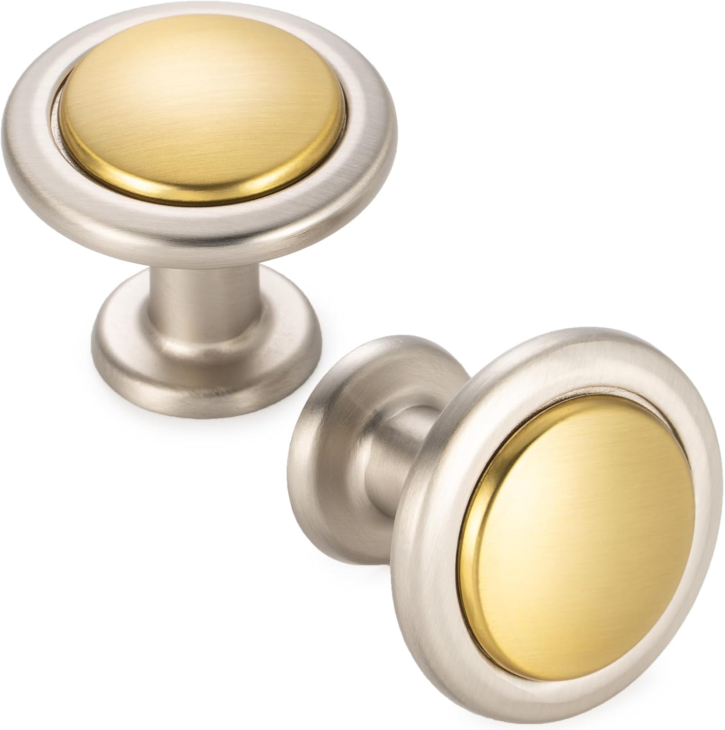 KOOFIZO 30 Pack Gold and Nickel Kitchen Cabinet Knobs Brushed Gold and Silver Drawer Knobs 1960 Round Single Hole Cabinet Pulls for Cabinets Drawers Dresser Cupboard Bedroom Bathroom