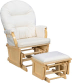 Suite Bebe Madison Nursery Rocking Chair with Ottoman, Wooden Glider for Baby Nursing, Smooth Gliding Rocker, Natural Wood and Beige Fabric