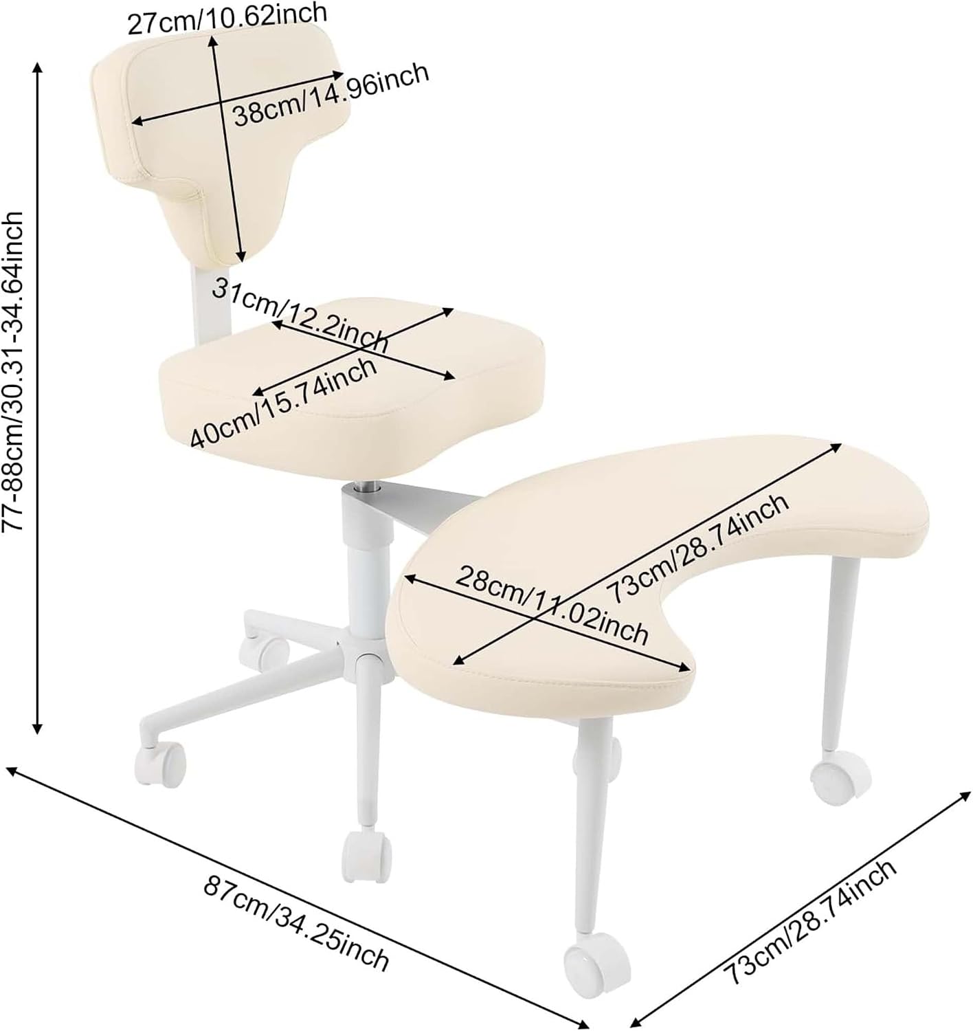Ergonomic Cross Legged Chair, 360° Swivel Meditation Chair with Adjustable Height 30.31-34.64in & Movable Footstool, Versatile Kneeling Chair for Office Home Yoga, Max Load 286.6lbs, Beige PU