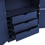 80.1'' Tall Freestanding Kitchen Pantry,Large Shake Style Storage Cabinet Cupboard with 2 Power Outlets,Adjustable Shelves and Door Shelves,for Dining Room (Blue/Power)