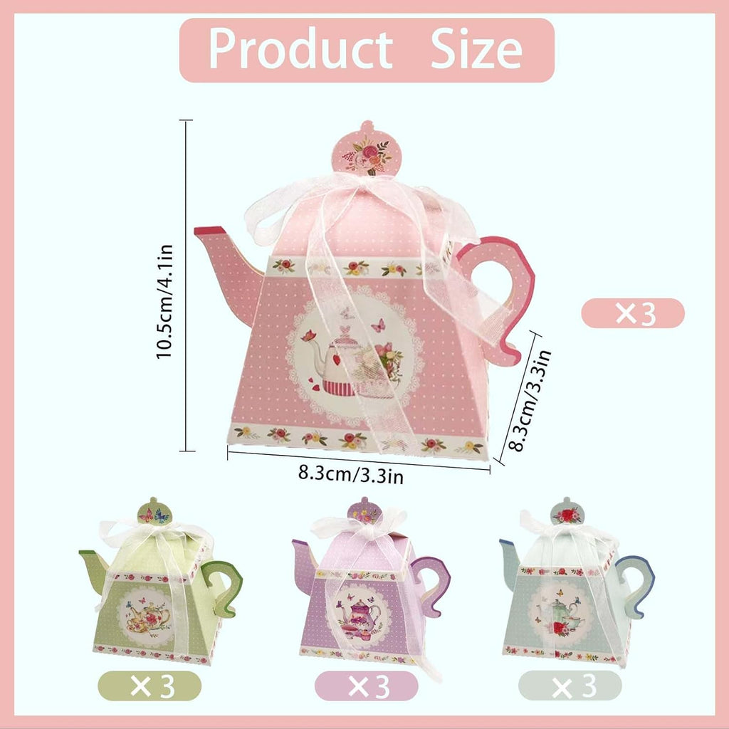 GRSECPO 12 Pack Floral Tea Party Favor Boxes, Vintage Teapot Gift Bags | Teapot design with floral patterns in 4 colors. 3.3x3.3x4.1". Pack of 12 favor boxes for candy cookies wedding bridal shower