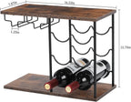 MOOACE Countertop Wine Rack, Wine Bottle Rack with Glass Holder | Freestanding, Holds 6 Bottles and 4 Glasses, For Home Bar Tabletop Kitchen Cabinet, Wood & Metal