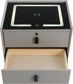 3 Color LED Nightstand with Wireless Charging Station & USB Ports, 2 Drawers Modern Night Stand Bedside Table End with Fingerprint Lock & Bluetooth Speaker Table for Bedroom, Living Room (Light Gray)