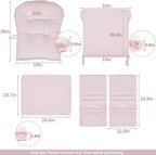 5PCS Glider Rocker Replacement Cushions Thick Soft Velvet Glider Cushions Replacement Set with Ottoman Cushion and Storage Pockets, Light Pink