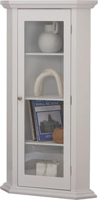 Kings Brand Corner Curio Display Cabinet w/Glass Door & Shelves, White | Glass Door Display – Showcases and Protects Collectibles, Décor, and Accent Pieces with a Clear Glass Door
