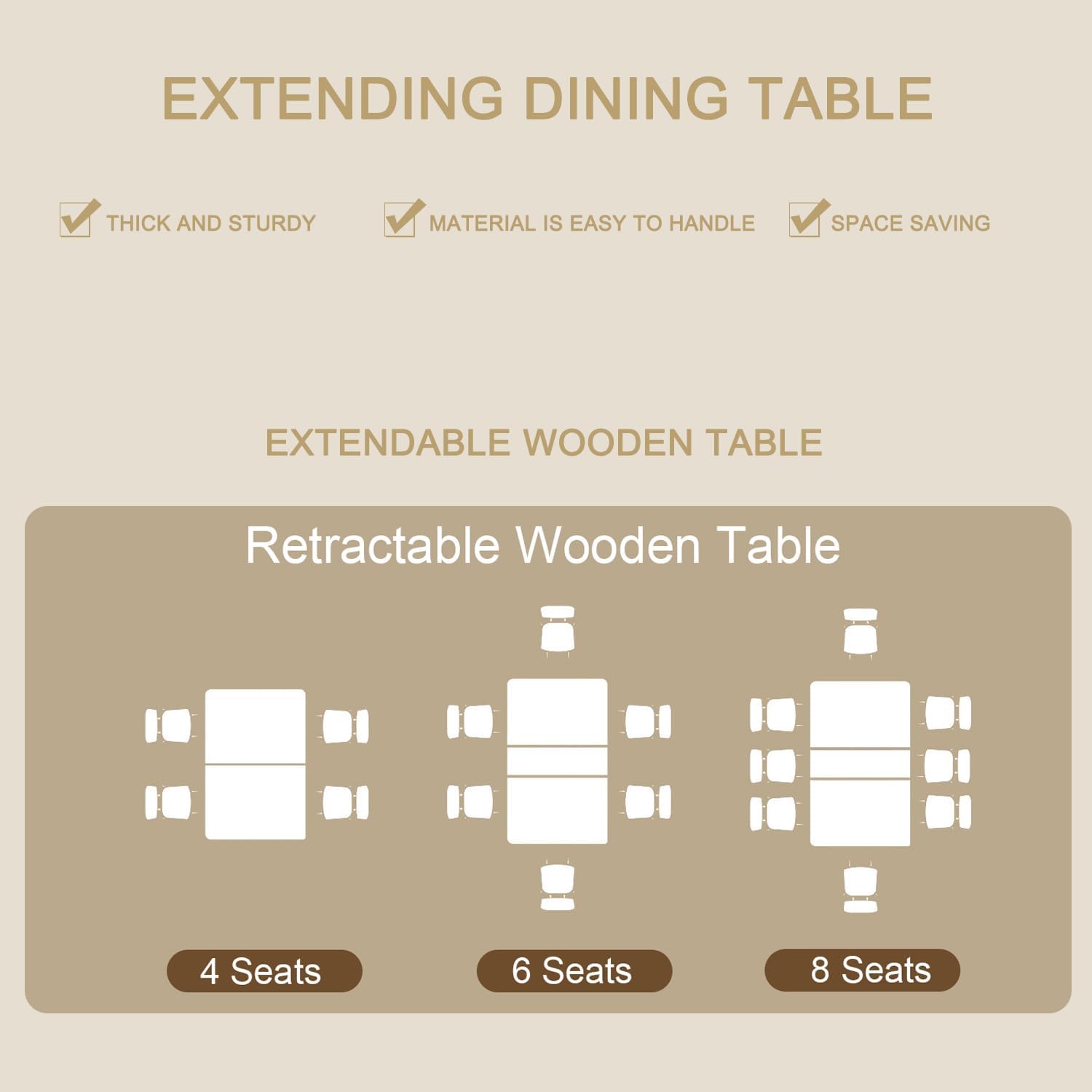 HomVent Extendable Dining Room Table Set for 6, Dining Table Set with Chairs, 6 Chair Dining Table Set, 63"-78.7" Wood Rectangle Farmhouse Expandable Kitchen Table Sets for Apartment Expanding