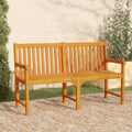 Outdoor Garden Bench, 3-Seater Patio Park Bench with Vertical Slats, Solid Acacia Wood Furniture for Backyard, Porch, Deck, and Balcony, Brown