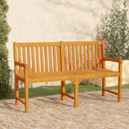 Outdoor Garden Bench, 3-Seater Patio Park Bench with Vertical Slats, Solid Acacia Wood Furniture for Backyard, Porch, Deck, and Balcony, Brown