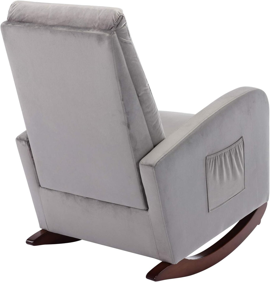 Dolonm Rocking Chair Mid-Century Modern Nursery Rocking Armchair Upholstered Tall Back Accent Glider Rocker for Living Room (Grey - Velvet)