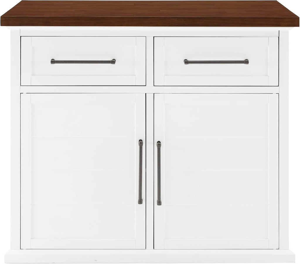 Crosley Furniture Bartlett Kitchen Island with Wood Top, White/Walnut