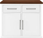 Crosley Furniture Bartlett Kitchen Island with Wood Top, White/Walnut