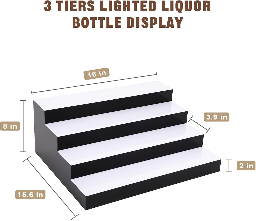 FAHKNS LED Lighted Liquor Bottle Display, 4 Tiers 16 Inch LED Liquor Shelves with RF Remote, Liquor Bottle Accessories Shelf for Home Bar, 16 Static Colors 4 Dynamic Mode