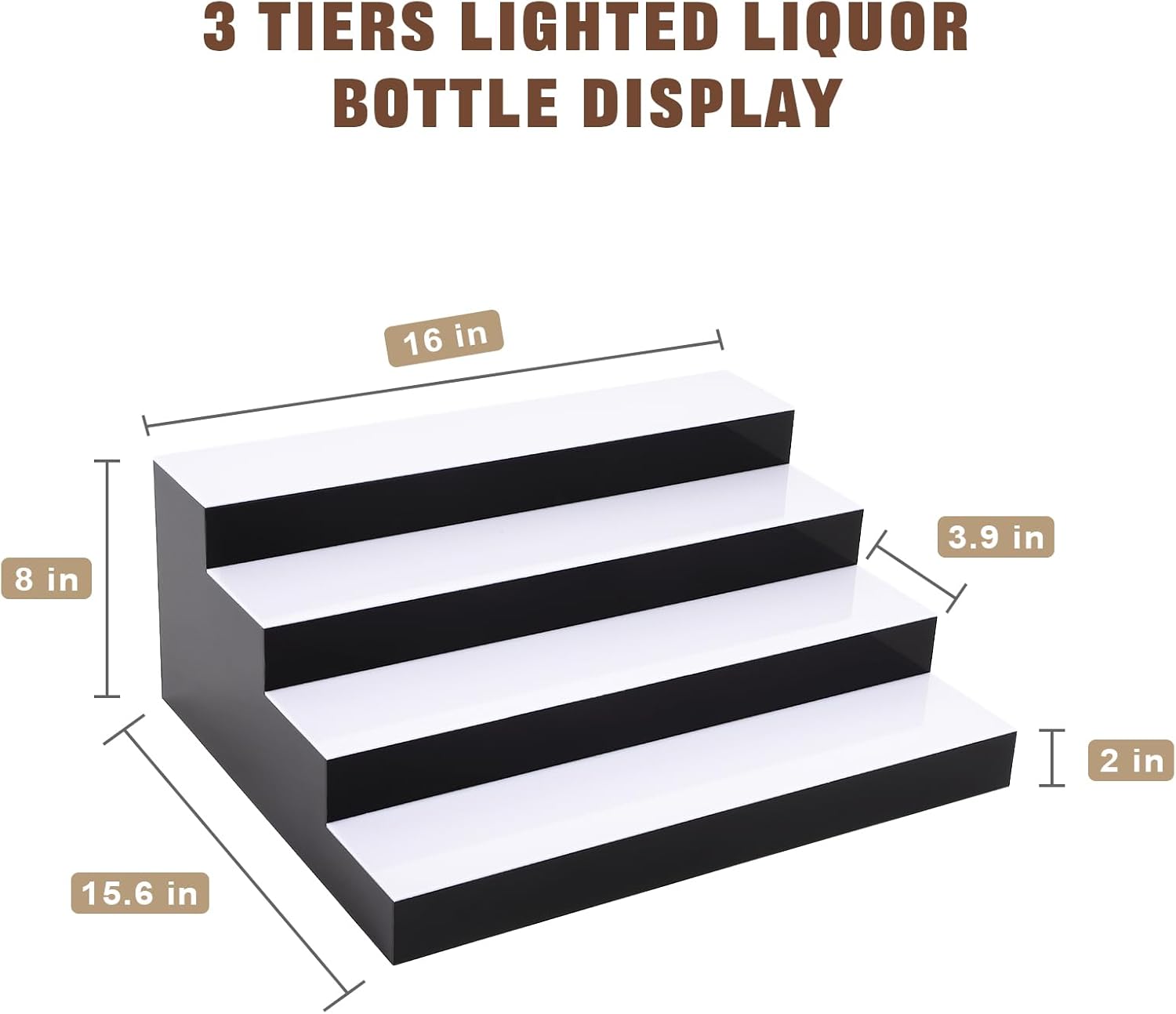 FAHKNS LED Lighted Liquor Bottle Display, 4 Tiers 16 Inch LED Liquor Shelves with RF Remote, Liquor Bottle Accessories Shelf for Home Bar, 16 Static Colors 4 Dynamic Mode