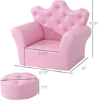 Qaba Kids Sofa Set, Children's Upholstered Sofa with Footstool, Princess Sofa with Diamond Decorations, Baby Sofa Chair for Toddlers, Girls, Pink