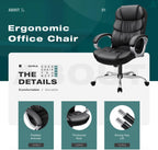 GUNJI Office Chair PU Leather High Back Executive Chair Ergonomic Computer Chair, Modern Adjustable Home Desk Chair Swivel Managerial Chair with Padded Armrests and Lumbar Support (Black)