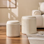 BLEXA Round Set of 2 Ottoman with Storage-Upholstered Velvet Vanity Stool for Makeup Multifunctional Ottomans Coffee Table Padded Seat Foot Rest for Living Room&Bedroom(White)