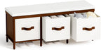 Storage Bench, 43.3" Bamboo Storage Chest with 3 Drawer, Entryway Bench with Cushioned Seat, Shoe Bench with Storage Toy Box, Toy Chest Storage Bench for Entryway, Living Room, Bedroom, Walnut