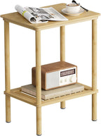 2 Tier Bamboo End Table, Narrow Side Table with Adjustable Feet, Waterproof Small Bedside Table, Nightstand, Entryway Table for Living Room Bedroom Bathroom, No Tool Assembly, 66LBS Capacity
