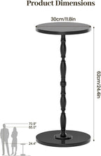Round Side Table, Drink Table for Small Spaces, Vintage Accent Side Table, Pedestal End Tables for Bedroom, Living Room, Sofa Couch and Corners, Black