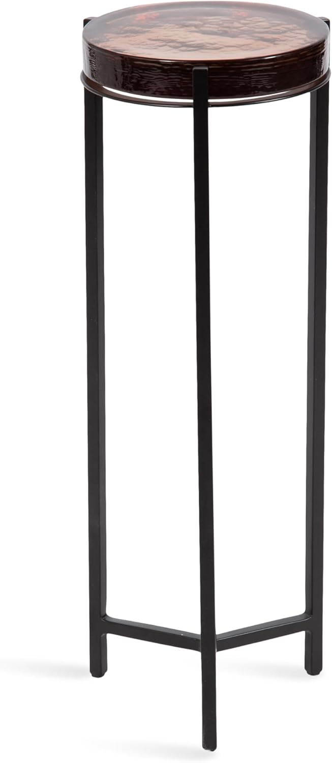 Kate and Laurel Aguilar Modern Drink Table, 9 x 9 x 23, Amber Glass and Black, Unique Round Glass Mini Table for Use as Bathroom Accent Table or Pedestal Martini Table