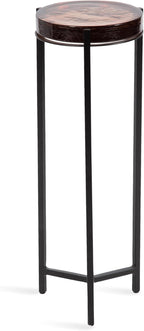 Kate and Laurel Aguilar Modern Drink Table, 9 x 9 x 23, Amber Glass and Black, Unique Round Glass Mini Table for Use as Bathroom Accent Table or Pedestal Martini Table