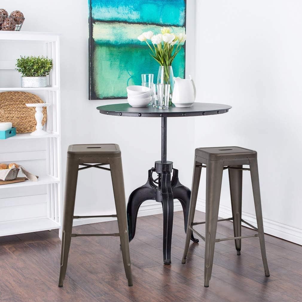 FDW Counter Height Bar Stools Set of 4 Bar Stools 30 Inches Metal Stool Patio Stool Stackable Barstools Kitchen Counter Stool Indoor/Outdoor Stool Metal Bar Stools Moden Dining Chairs, Bronze