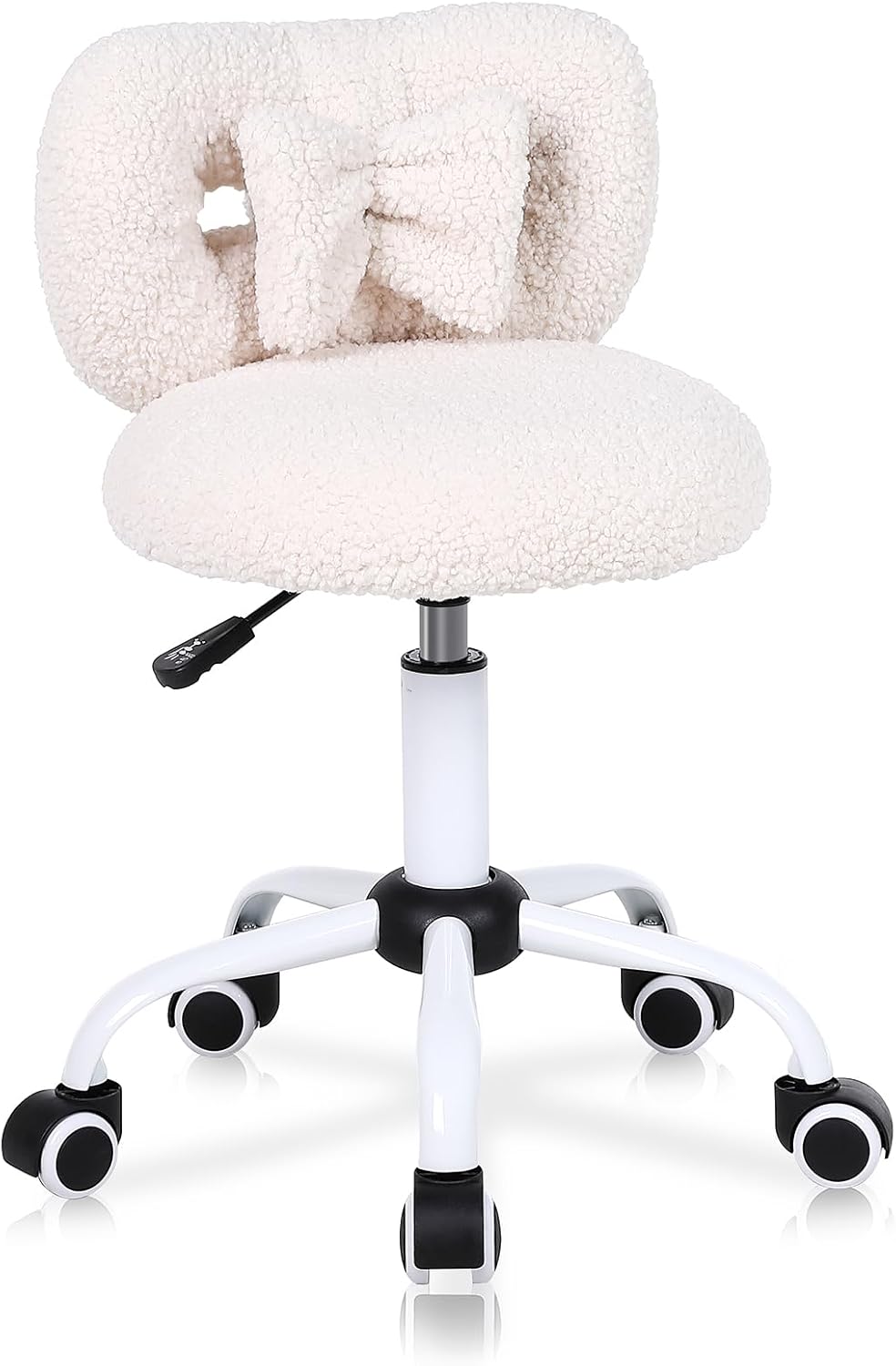 Kids' Desk Chair with Bow Design, Cute Upholstered Swivel Chair with Wheels and Adjustable Height, Small Comfy Armless Chairs for Girls/Children (Cream)