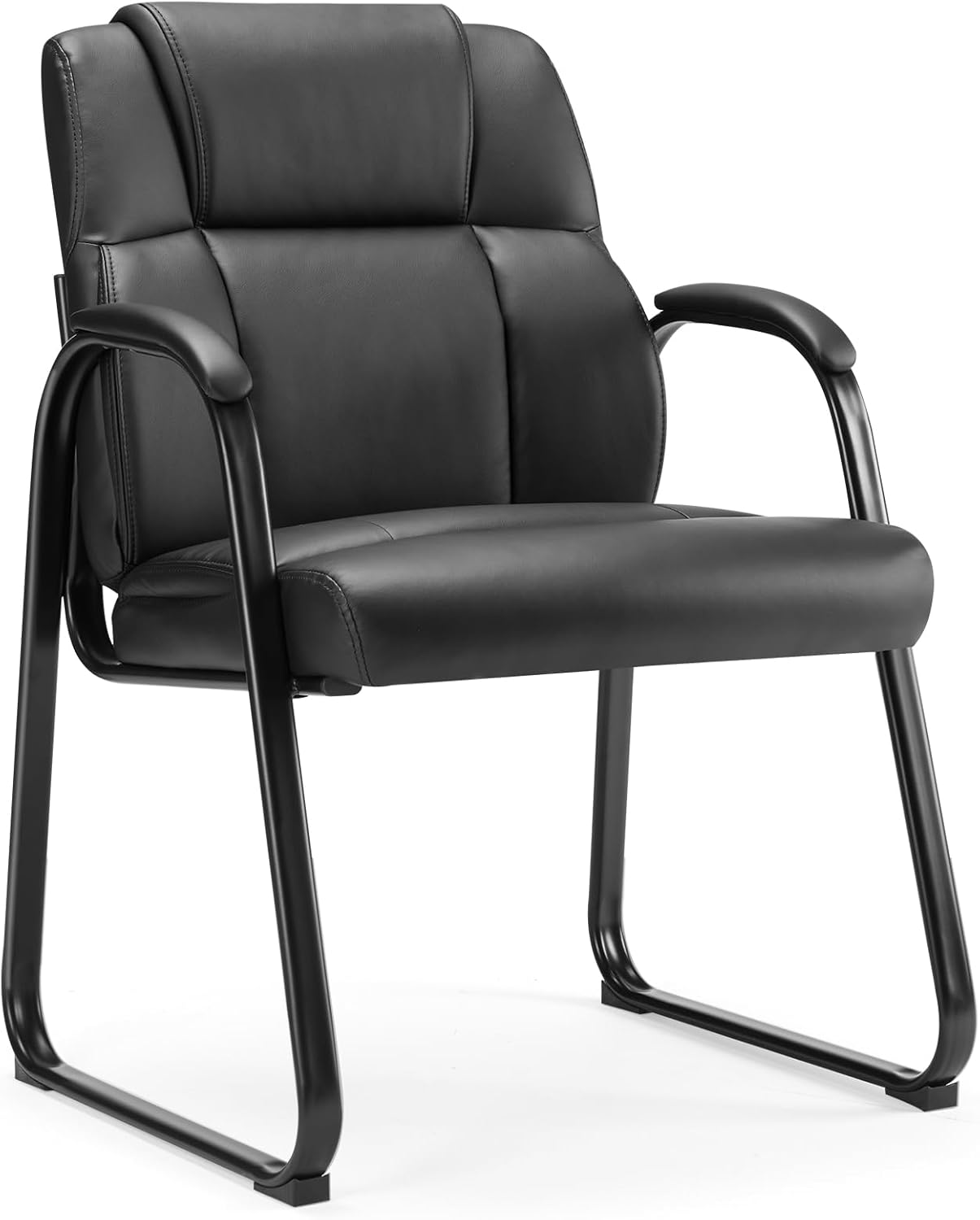 DUMOS PU Leather Office Guest Chair, Waiting Room Chairs with Sled Base and Padded Arm Rest, Reception Chair Without Wheels for Elderly Meeting Conference Office Home, 1 Pack